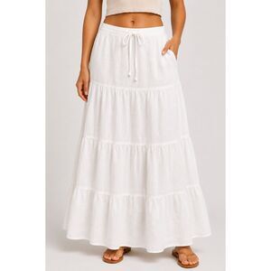 Cotton On White Tiered Maxi Skirt Size 6 Drawstring Coastal Boho